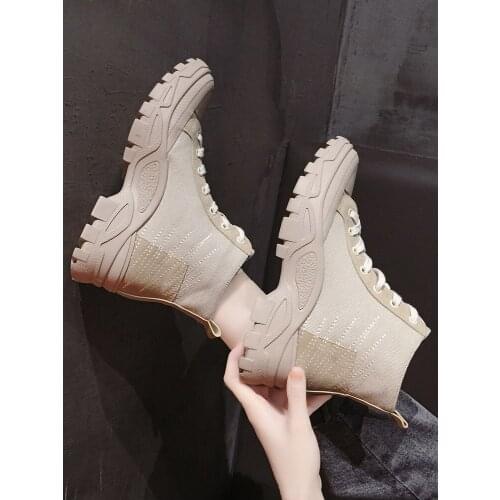 Canvas Boots Female Thick Bottom British Wind 2019 Autumn New Wild Net Red Ins Short Tube Motorcycle Short Shoes