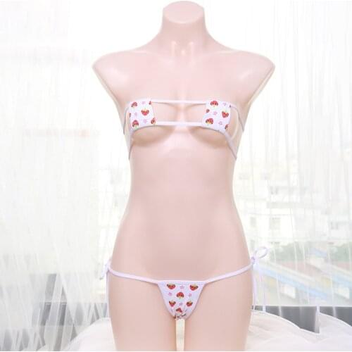 Women Cotton Strawberry Printed Bikini Set Japanese Cute Sexy Lingerie Lolita Swimsuit Erotic Costumes Bra Women Underwear