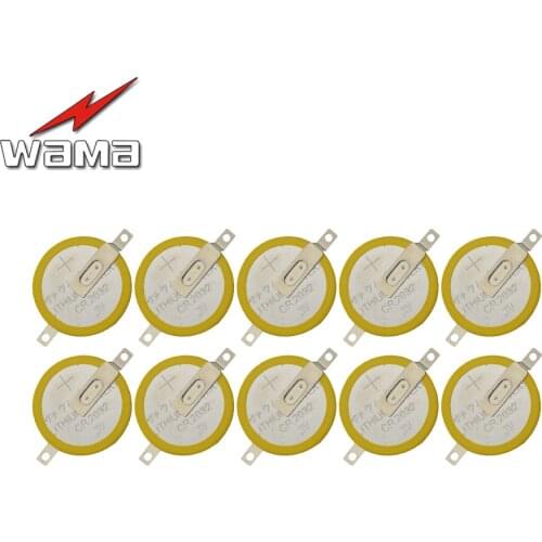 10pcs/lot Wama CR2032 Tabs Solder Foot Soldering Welding Battery Coin Batteries 210mAh 3V Button 2032 Cell Battery OEM