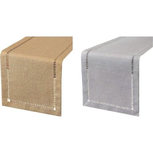 2 Pcs Hand Hemstitched Dining Table Runner Dresser Scarves, 12 X 72Inch Table Runners, Dark Beige & Gray