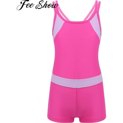 2021 Kids Girls Swimwear Swimming Suit Swimsuits U Neck Double Spaghetti Straps Shorts Jumpsuit CHildren Beach Bathing Suit