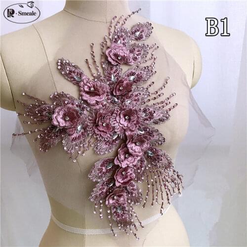 Handmade Beads 3D Wedding Dress Applique DIY Bridal Headdress Ivory White Lace Collar Lace Fabric Patch RS1697