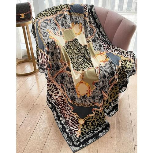 70% Cashmere 30% Silk Scarf Women Fashion Leopard Belt Shawl Stole Hijab Hand Rolled Big Kerchief Headscarf 135*135cm