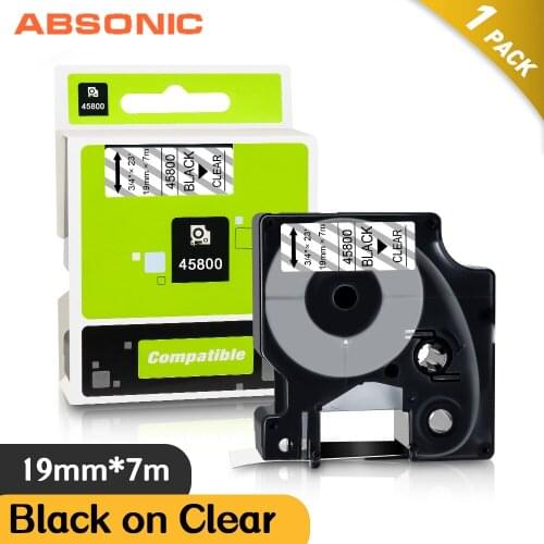 Absonic 3/4" Labels For DYMO D1 Tape 19mm 45800 Black on Clear Printer Ribbon 45800 Labeling Tape For DYMO LM 450D Rhino 5200