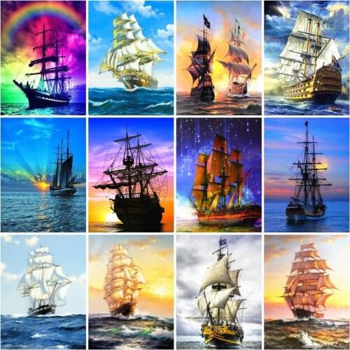 Full Drill 5D Diy Diamond Painting Sailboat Cross Stitch Embroidery Diamond Art Landscape Rhinestones Home Decor Gift Handmade