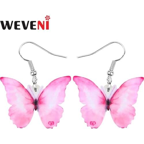 WEVENI Acrylic Morpho Butterfly Insect Earrings Big Printing Animal Dangle Drop For Women Girls Kids Spring Fashion Gift Jewelry