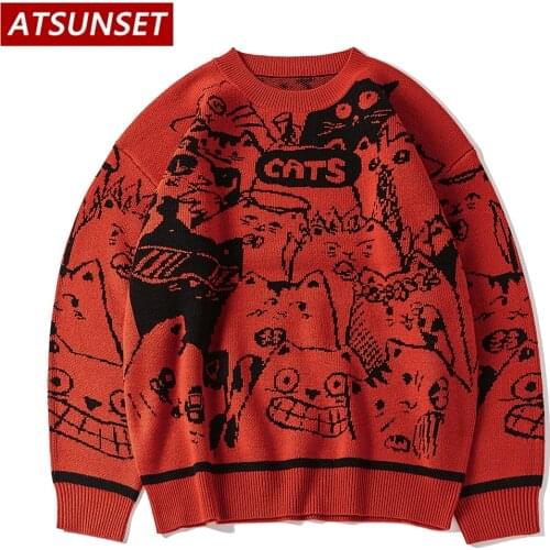 ATSUNSET Cartoon Totoro Pattern Embroidery Sweater Harajuku Retro Style Knitted Sweater Autumn And Winter Cotton Pullover Top