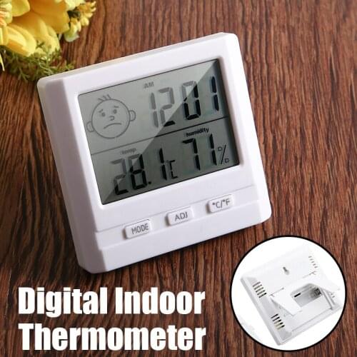 WhiteThermometer Hygrometer Clock Indoor Outdoor Weather Station LCD Digital Display Temperature Instruments