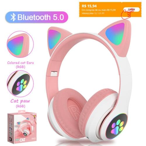Wireless Headphones RGB light Cat Ear Cartoons Cat Paw Girls Gift Bluetooth Headset HIFI Stereo Bass Kids headset Christmas gift