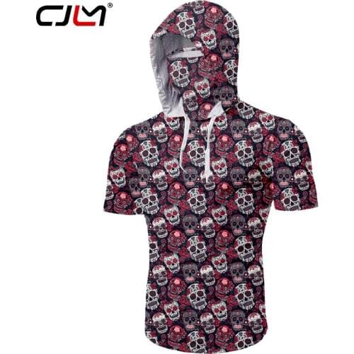 CJLM Summer New Tattoo Mask Tee Ninja Hooded Short Sleeve T-shirt Skull Gothic Hoodies Tops Oversized TShirt Wholesale China 5XL