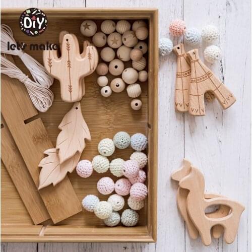 LetS Make Wooden Teether Beech Leaves Natural Wood For Teething Wooden Animal Pendant Diy Accessories Mobile Rattles Kids Toy