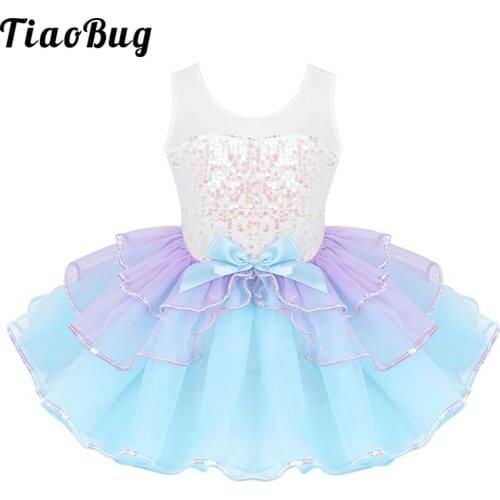 TiaoBug Kids Girls Dancewear Shiny Sequins Mesh Tutu Ballet Figure Skating Dress Gymnastics Leotard Stage Performance Costume