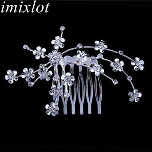 Imixlot Simple Vintage Rhinestone Plum Blossom Hair Comb Women Bridal Wedding Crystal Flower Disk Hairpins Hair Accessories