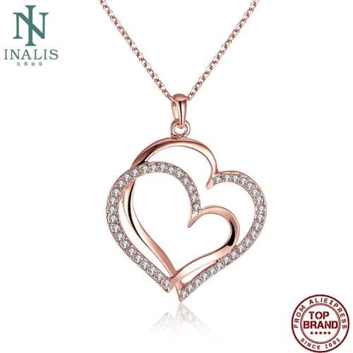 INALIS Exquisite Double Heart-shape Necklace For Women Infinite Love Pendant Necklace Chain Girlfriend Lover Birthday Gift New
