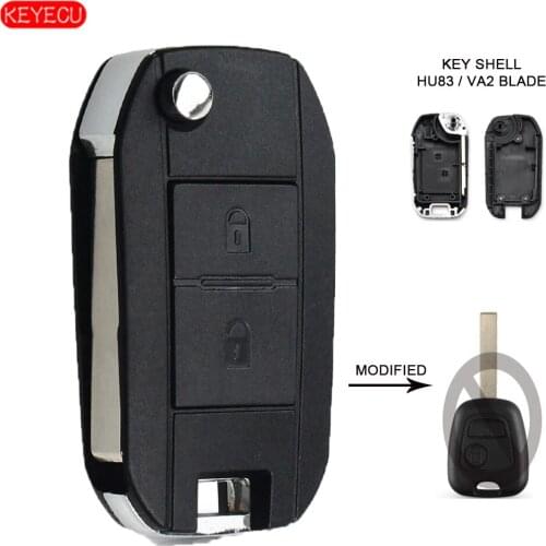 KEYECU 2 Button Modified Flip Folding Car Key Shell Key Case for Peugeot 307 107 207 407 Citroen C2 C3 Xsara HU83/VA2 Blade