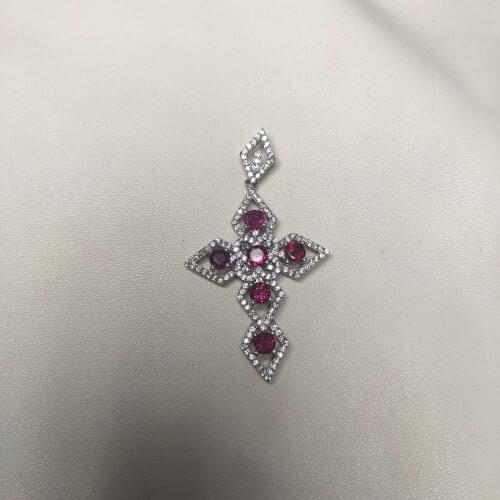 Classic red garnet gemstone pendant for women silver necklace jewelry birthday party anniversary gift ornament christ cross
