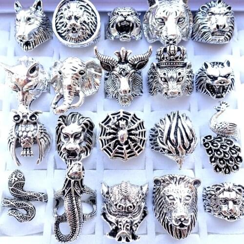 MixMax 20pcs/Lot Mix Styles Mens Womens Punk Style Unique Animals Fashion Jewelry Rings Wholesale Spider Snake Tiger Lion Bear