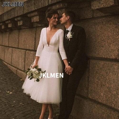 A-Line Short Wedding Dress 2021 White Ivory Bridal Dress High Quality Satin Tulle Wedding Party Dresses