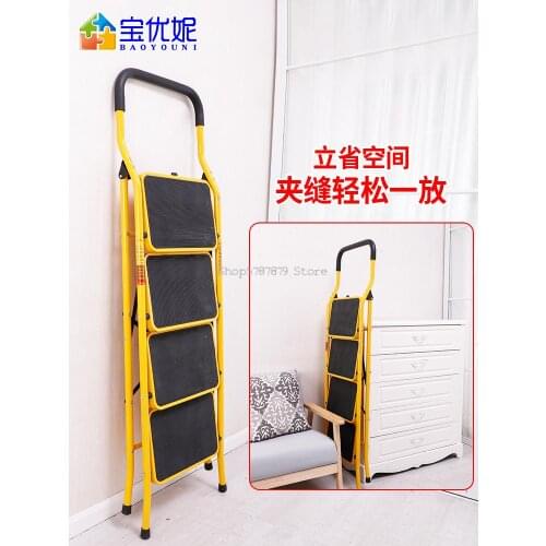 Ladder Household Folding Retractable Indoor Ladder Multi-function Staircase Six Step Aluminum Alloy Thickened Miter Lad