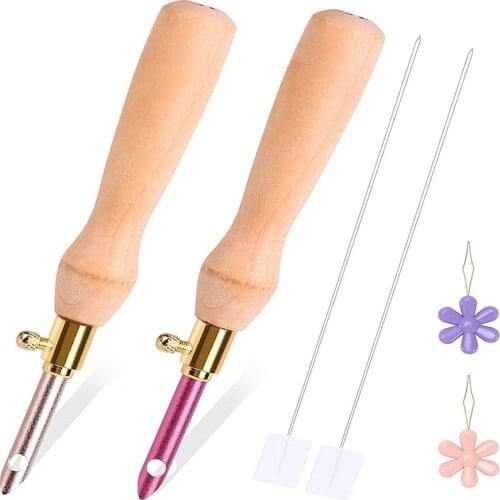 MIUSIE 2 Pcs Embroidery Pens Wooden Handle Punch Needle Set DIY Embroidery Punch Needle Weaving Tools For Embroidery Starter