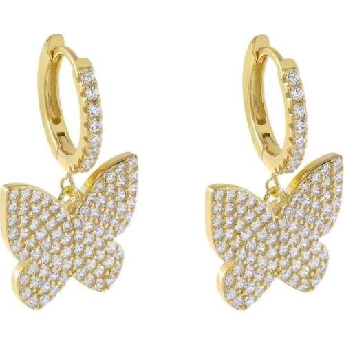 Animal Design Fashion Women Jewelry Micro Pave CZ Butterfly Drop Dangle Earring