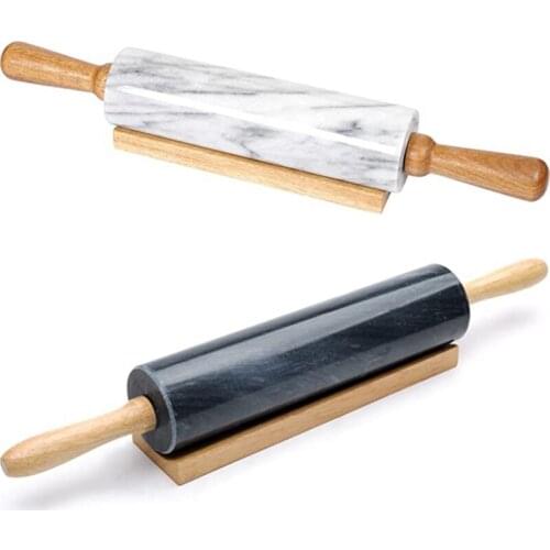Marble Rolling Pin with Wooden Barrel Handle Base-Set for Baking Donut Cookie Pasta Dough Pastry Fondant Pie Chef