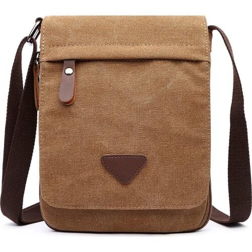 Mens retro canvas bag 7.9 inches iPad diagonal bag thin retro cover zipper mens casual small square bag Cell Phone Pocket