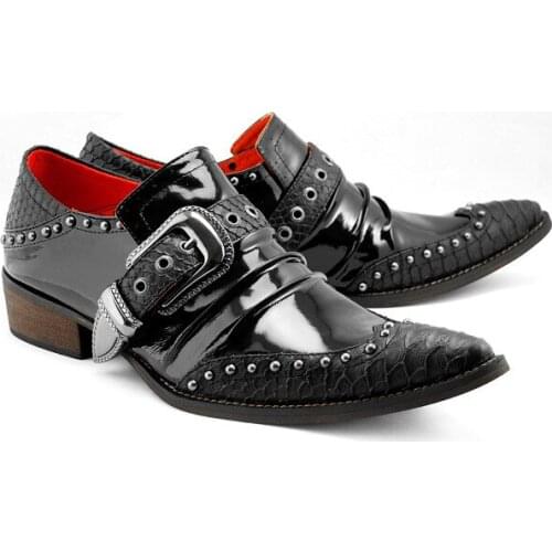 New Summer Casual Mens Classic Fashion Shoes Personality Low-heel Pointed Toe Cowhide Leather Black Snake Pattern Mens Shoes