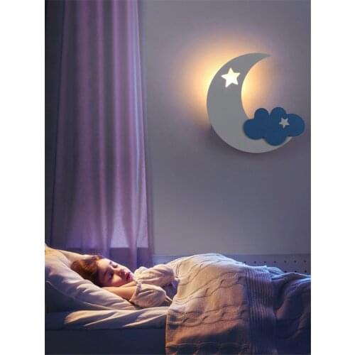 Nordic Childrens Room Cartoon Moon Wall Lamp Bedroom Bedside Sleep Night Light Interior Home Decoration Stairs Loft Wall Light