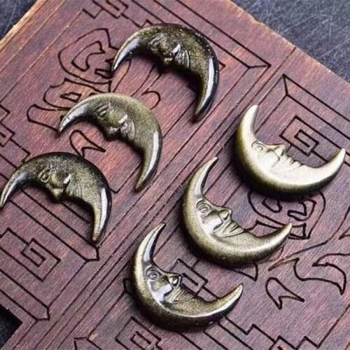 Natural Polished Crystals Healing Stone Gold Obsidian Moon Face Carving Animal Carving Jewelry Pendant For Decoration 1pcs