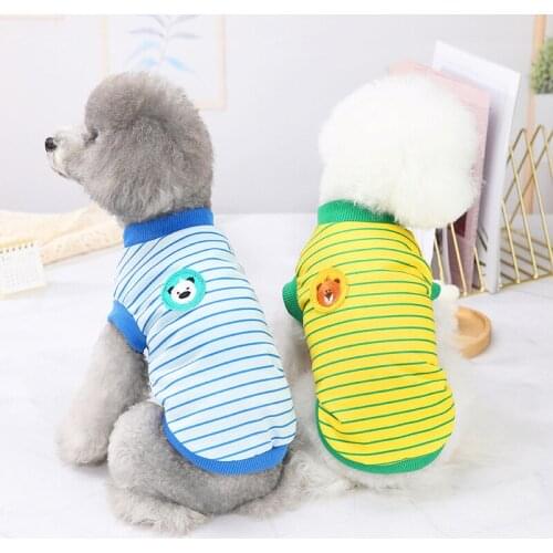 Stripe Pet Clothing Dogs T-shirt Cartoon for Dog Clothes Small Cotton Costume French Bulldog Cute Summer Green Boy Collar Perro