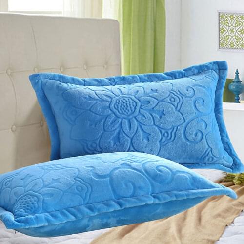 A Pair 320g Carving Flannel Pillowcase 48*74cm pillow cover pink orange red Single Pillow Case 2pcs/lot #433