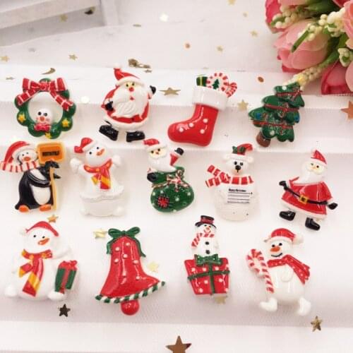 Resin Colorful Christmas combination Flat Back Cabochon stone Miniature Christmas ornament DIY 50pcs scrapbook figurines OG12