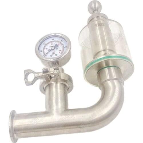Sanitary Tri Clover Clamp Stainless Steel Pressure Relief Valve Spunding Bunging Device with Manometer