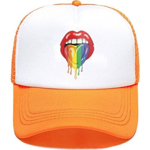 Mesh Cap Biting Sexy Dripping Rainbow Lips Trucker Hats Cap 2020 New Inspiration Design Hat Snapback Wholesale