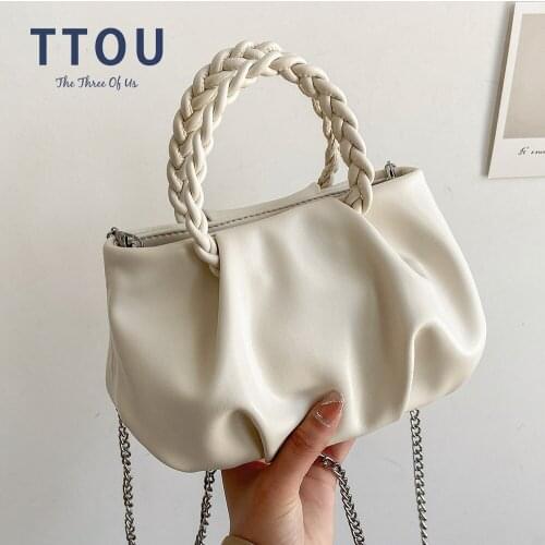 PU Leather Cloud Tote Bags For Women 2021 Candy Color Shoulder Messenger Bag Female Handbags and Purses Braided Handle Totes