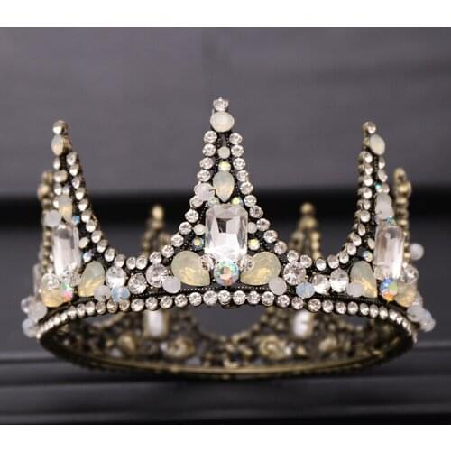 Vintage Round Baroque Crystal Queen Crown for Wedding Tiaras and Crowns Hair Accessories Bridal Headpiece Women Hair Jewelry