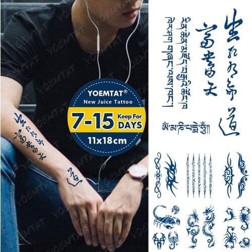 Juice Lasting Waterproof Temporary Tattoo Sticker Chinese Buddhism Sanskrit Lotus Totem Flash Tatoo Scorpion Body Art Fake Tatto