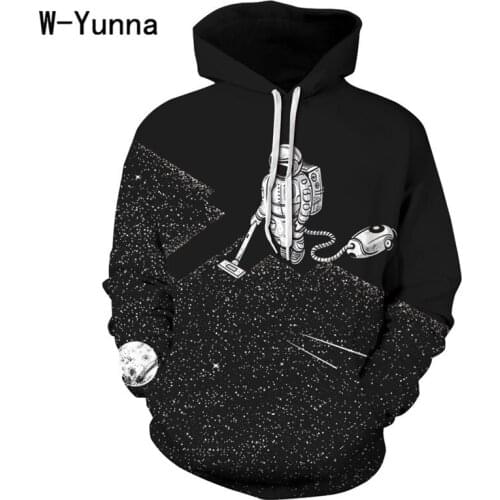 W-Yunna Space Cleaners Print Hoodies Women Harajuku Creative Design Black Pullover Hoody Long Sleeves Pockets Fashion Sweatshirt