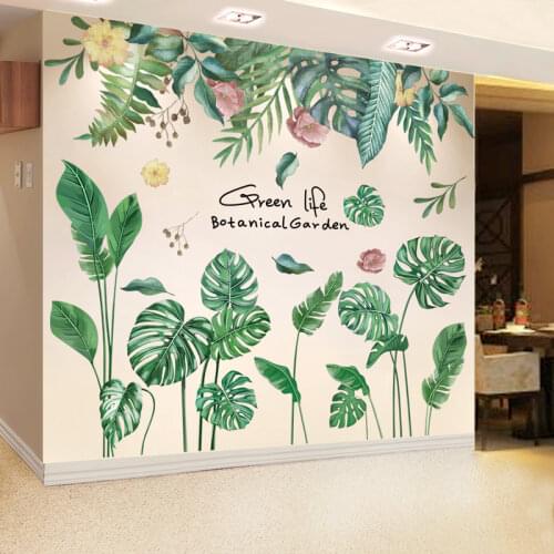Green Plant Leaves Wall Stickers DIY Tree Leaves Wall Decals for Living Room Bedroom Kitchen Home Decoration