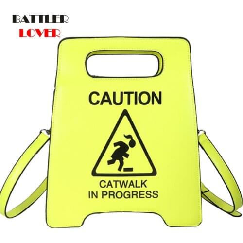 Warning Sign Shapes Handbags For Women 2021 High Quality Leather Crossbody Bags Female Funny Fashion Flaps Ladies Messenger Tote