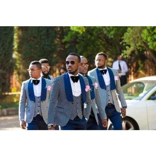 Men suits for wedding Dot fabric 3 piece plus size custom jacket pant vest Tuxedo Groom Groomsman party gown singer Host stage