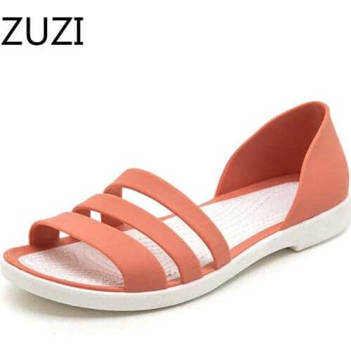 ZUZI 2021 Summer New Style Sandals Women Flat Beach Shoes Seaside Plastic Sandals Fashion Crystal Jelly Shoes Women Summer