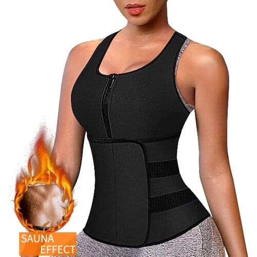 Sweat Sauna Suit for Women Neoprene Waist Trainer Vest Zipper Body Shaper with Adjustable Tank Top Tummy Control Shapewear