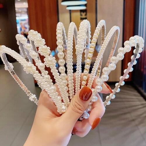 Women Vintage Elegant Full Pearls Simple Metal Hairbands Lady Sweet Hair Decorate Headband Hair Hoops Fashion Hair Accessories