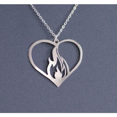 Lanseis 1pcs Flaming Heart women necklace For its wearer it might symbolize passion, burning love,girl jewelry gift