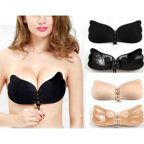 Women Self Adhesive Strapless Bandage Blackless Solid Bra Womens Underwear Invisible Bra Dress Underwear Gather Fixed Sexy