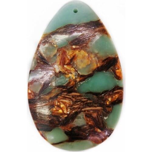 1Pcs 48x30x7mm Wholesale Green And Bronze Sea Sediment Jasper & Pyrite Teardrop Pendant Bead DIY Jewelry Accessories S988
