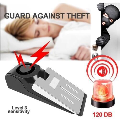 120dB Mini Wireless Vibration Alarm Door Stop Alarm for home Wedge Shaped Stopper Alert Security System Block Blocking System
