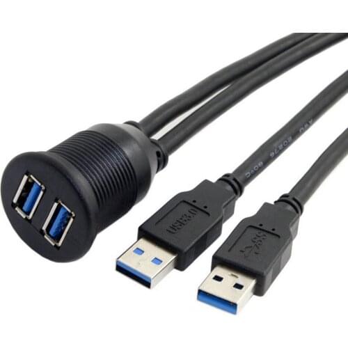 2 Ports Dual USB 3.0 Male to USB 3.0 Female AUX Flush Mount Car Mount Extension
